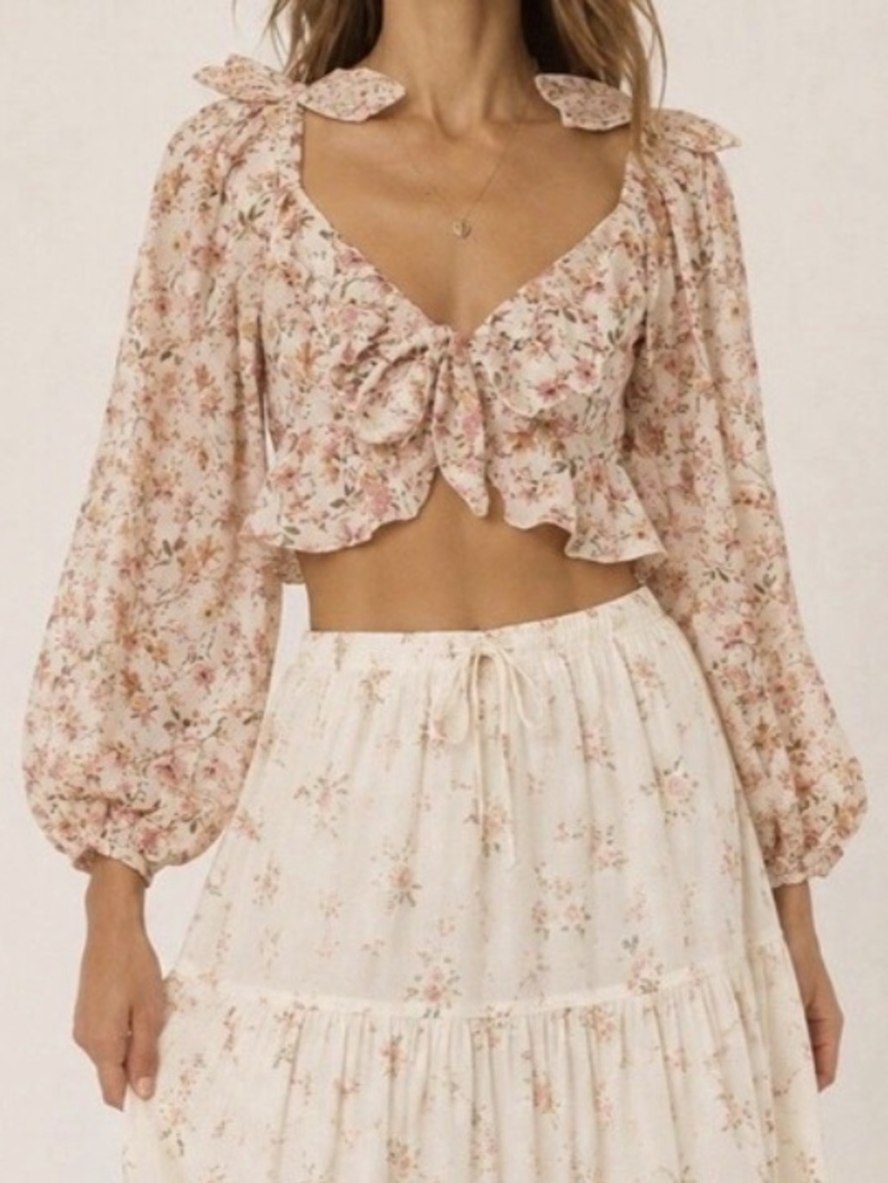 Tularosa Revolve Peasant Top Floral Tie Boho Romantic Long